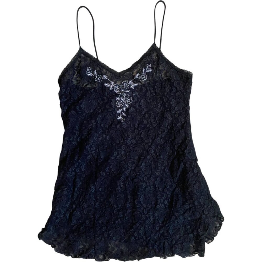 Vintage Embellished Lace Lingerie Slip Dress Size Medium Spaghetti Strap Goth - Picture 7 of 7